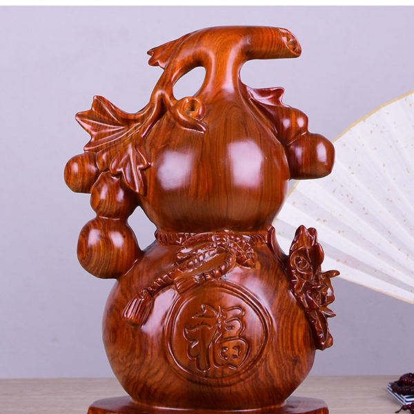 40CM Large-GOOD HOME office Spiritual efficacious Mascot # Handmade Red sandalwood carving FU gourd FENG SHUI statue 2