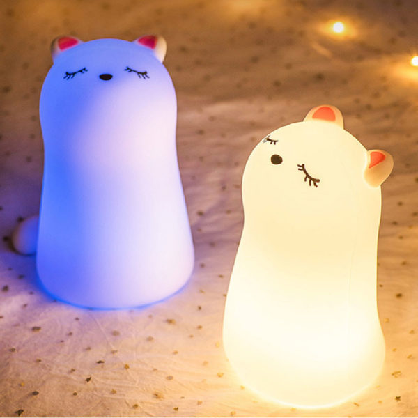 LED Cat Night Light Remote/Tap Lamp Silicone Room Nightlights Atmosphere Table Bedroom Bedside Lamp USB Change Kids Baby Gift 2