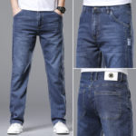 2022 Loose Fit Denim Men Elastic Waist Fashion Casual Pants Male Brand Trousers Straight Jeans 6