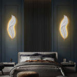 Led White Feather Wall Lamp For TV Backdrop Bedroom Bedside Aisle Corridor Sample Room Environmental Friendly Resin Lights 6