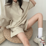 PLAMTEE Korea Stylish Women Casual Two Piece Sets 2022 Summer Sports Loose New Oversize Tops High Waist Streetwear Shorts 5