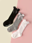 3pairs/lot Infant Baby Stockings Long Socks Girls Boys Unisex Bows Ruffle Non Skid Spanish Warm Cute High Sock with Grips 5