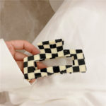 Vintage Korean Black White Checkerboard Grid Hair Clip for Women Hairclip Claw Japanese Hair Accessories for Girl Office/career 4