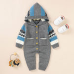 Infant Kids Baby Clothes Rompers Baby Boy Girl Long Sleeve Printing Hooded Knit Jumpsuit Newborn Baby Boy Girl Pocket Rompers 4