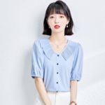 Shirts Women's Summer Casual Puff Sleeve Chiffon Blouse Tops Women's Short Sleeve Top Female Clothing 1