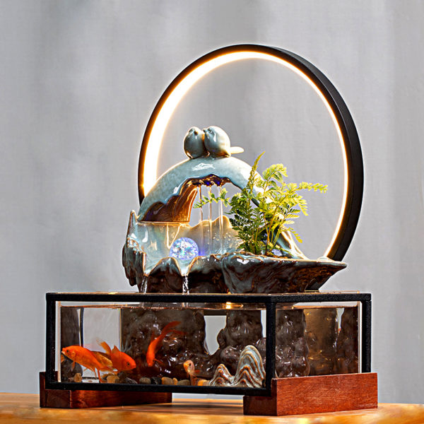 zq Rockery Fortune Decoration Lamp Ring Fish Tank Circulation Fortune Living Room Fountain Office Creative Gift 2