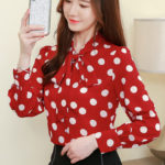 Spring Autumn Long Sleeve Bow Collar Women Blouse Office Lady Polka Dot Chiffon Casual Shirts 2022 New Blusas Mujer De Moda 3