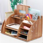 Wood Desk Organizer Office Bureau Pen Holder Wooden Sorter with Drawer Organizer Pen Pencil Organizer 6