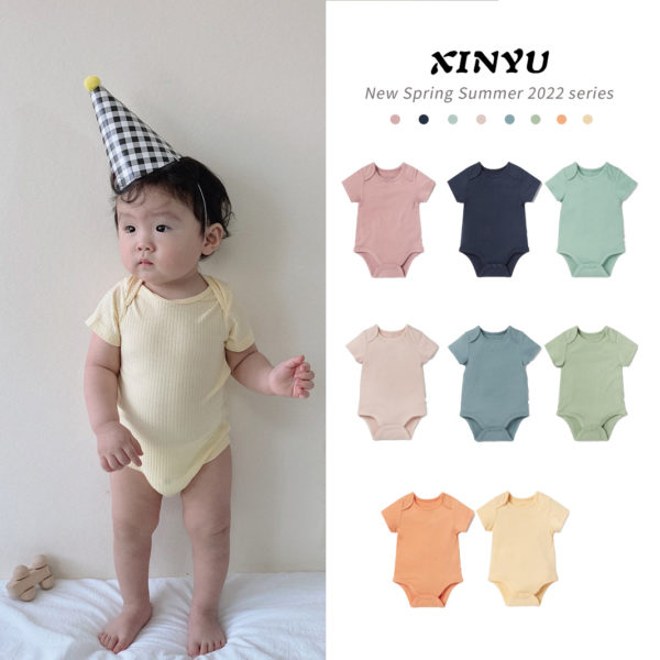 2022 Summer Baby Boys and Girls Bodysuits Light and Thin Short-sleeved Pullover Triangle Romper 2