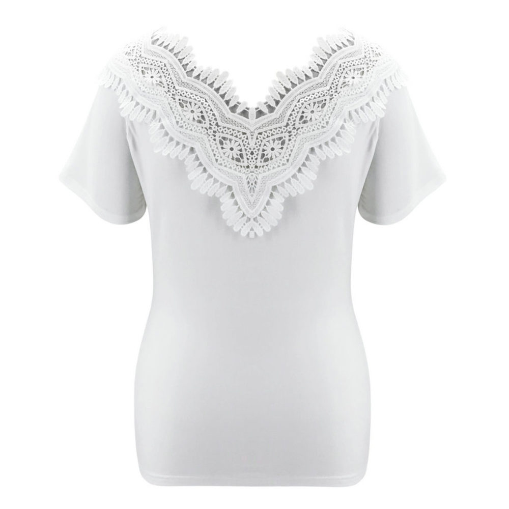 Lace Hollow Out Shirts Women Solid Short Sleeve Slim Sexy Casual Blouse Tops Chemisier Femme Women Blouses Camisa Blanca Mujer 4