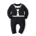 Kimocat Baby Boys Gentleman Long-Sleeved Jumpsuit, Black Bow Tie Baby Trousers Romper, Spring And Autumn Clothing 0-3 Years 1