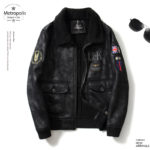 2021 Winter New High Quality Men's Embroidered Zipper Lapel Trim Motorcycle Fleece Warm Long Sleeve Men's Leather Jacket 1