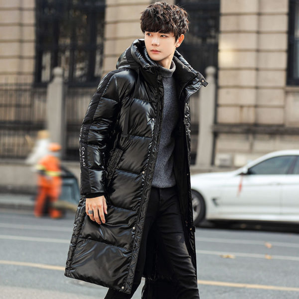 Fashion Men Down Jacket Long Parka Coat White Duck Down Coat Men Winter Outwear Glossy Jacket Hooded Thick Warm Overcoat 2