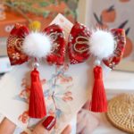 Chinese Style New Year Furry Children's Streamer Clip, Bow Baby Headdress Girls Hairpin 5