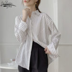 Korean Striped Women's Blouse Casual Loose Office Lady Style Long Sleeve Top Female Singel Breasted Fashion Women Shirts 11876 1