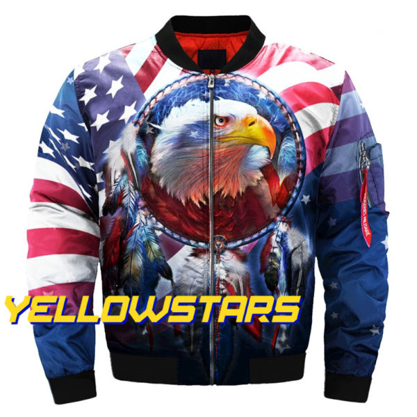 Soul Catcher Color Feather Eagle Print Fashion Bomber Jacket Casual Streetwear 1