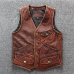 Real Men's Leather Vest Vintage Genuine Leather Cowhide Sleeveless Jackets Biker Vest Casual Waistcoat High Quality 1