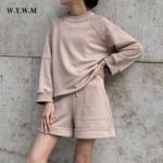 WYWM Spring Summer Cotton Sets Women 2022 New Loose Two Pieces Solid Sweatshirt & High Waist Shorts Pants Suits Casual Tracksuit 1