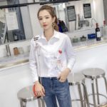 New Arrival Women White Shirt Letter Lip Girl Embroidery Full Sleeve Cotton Blouse Turn Down Collar Plus Size Loose Casual Top 4