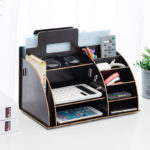 Wood Desk Organizer Office Bureau Pen Holder Wooden Sorter with Drawer Organizer Pen Pencil Organizer 4