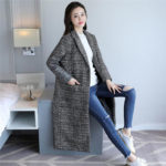 2022 Spring Autumn Women's Plaid Coat New Fashion Long Woolen Coat Slim Type Female Winter Polyester Jackets Female 4