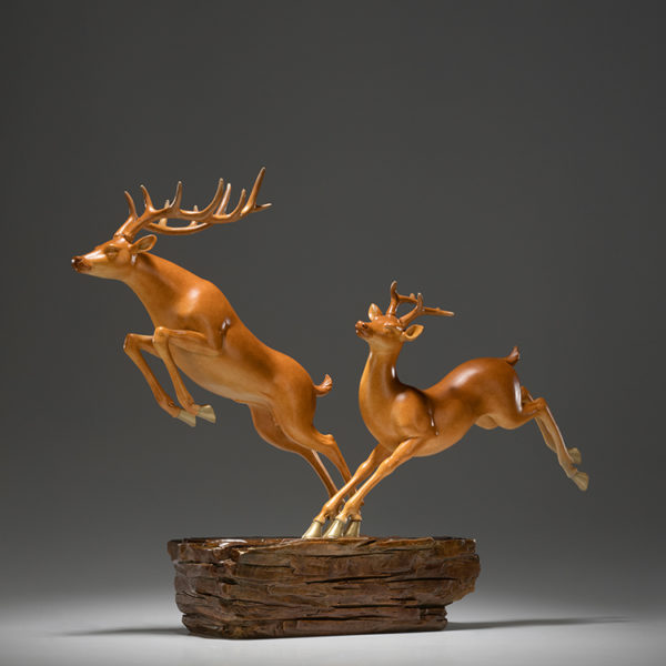 Double Fortune Copper Deer Statue Home Office Room Desktop Decoration Collect Ornaments Gifts 2