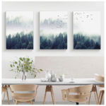 Nordic Fog Forest Birds Landscape Canvas Painting Poster Print Wall Art Picture Living Room Home Office Decor Cuadros 3