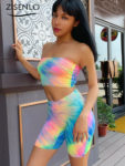 Tie Dye Suit 2022 Summer New Sexy Bra Shorts Two Piece Set Women Ensemble Femme 2 Pièces спортивный костюм женск Deux-pièces 3