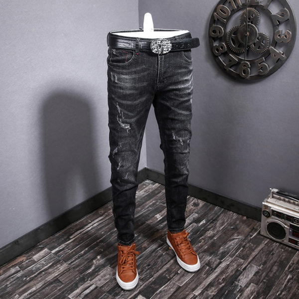 Streetwear Fashion Men Jeans Retro Black Gray Elastic Stretch Slim Ripped Jeans Men Vintage Designer Hip Hop Denim Pants Hombre 2