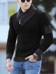 Turtleneck Knitted Sweater for Men Casual Slim Fit Striped Pullovers Long Sleeve Scarf Collar Warm Sweaters Winter Men's Wear 5