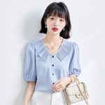 Shirts Women's Summer Casual Puff Sleeve Chiffon Blouse Tops Women's Short Sleeve Top Female Clothing 3