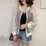 Organza Sunscreen Women's Summer Cardigan Long-sleeved Short Bright Silk Jacket Thin Coat Baseball Sun Protection Clothing E48 1