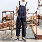 2022 Men Bib Pants Solid Color Casual Jumpsuits Streetwear Joggers Multi Pockets Fashion Suspenders Men Cargo Overalls 4