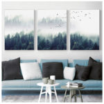 Nordic Fog Forest Birds Landscape Canvas Painting Poster Print Wall Art Picture Living Room Home Office Decor Cuadros 1