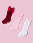 3pairs/lot Infant Baby Stockings Long Socks Girls Boys Unisex Bows Ruffle Non Skid Spanish Warm Cute High Sock with Grips 3