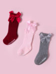 3pairs/lot Infant Baby Stockings Long Socks Girls Boys Unisex Bows Ruffle Non Skid Spanish Warm Cute High Sock with Grips 2