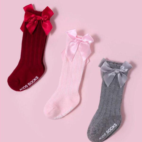 3pairs/lot Infant Baby Stockings Long Socks Girls Boys Unisex Bows Ruffle Non Skid Spanish Warm Cute High Sock with Grips 2