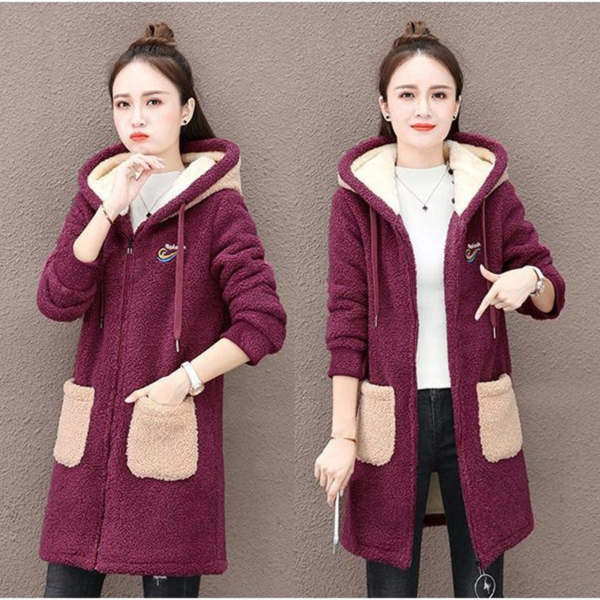 Autumn Winter Mid-Length Hooded Coats with Pocket Autumn Winter Warm Casual Coats Sweatshirts New Plush Thick Lamb Velvet Jacket 1