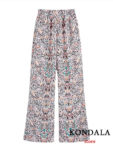 KONDALA Vintage Floral Print Women Suits V Neck Loose Long Shirts+High Waist Wide Leg Pants Fashion 2022 Summer Holiday Sets 5