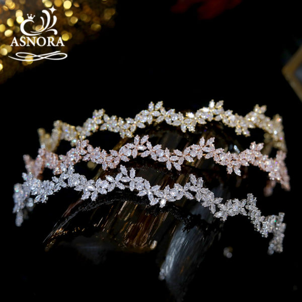 High Quality Rose Gold Crystal Tiara Bride Headband Wedding Hair Accessories Women Headdress CZ Crowns Girls Birthday Gift 1