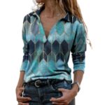 Fashion Geometric Print Blouse Shirt Loose Zipper Tops Tee Blouse Shirt Spring Autumn Casual Long Sleeve Pullover Tops Ladies 4