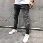 Ripped Jeans for Men Streetwear Casual Small Feet Slim Fit Denim Pants Male Cotton Stretch Pleated Skinny Cowboys Trousers Homme 2