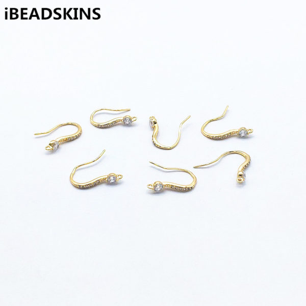 New arrival!16x3mm50pcs Cubic Zirconia/Real gold-plated ear hooks for Hand Made Earrings DIY parts,Jewelry Findings & Components 1