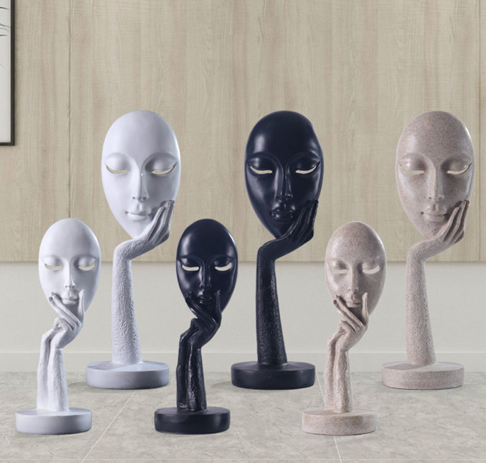 Resin Statue Modern Human Meditators Abstract Lady Face Character Statues Sculpture Art Crafts Figurine Office Desktop Decor 3