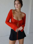 Ggbaofan Sexy Elegant Mesh See Through Hot Tops And Blouses Women Summer Shirts Blouse Flare Sleeve Tie Up Tops Clothes 3