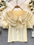 SINGREINY Ruffled Korean Style Women Blouse 2022 Summer Casual Fashion Vacation Solid Single Breasted Ladies Slim Tops 3