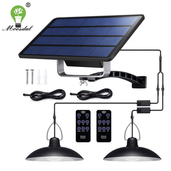 IP65 Waterproof Double Head Solar Pendant Light Outdoor Indoor Solar Lamp With Cable Suitable for courtyard, garden, indoor etc, 1