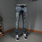 Clothes Mens Vintage Slim Fit Denim Pants Biker Zipper Straight Pencil Jeans Male Casual Fashion Splice Distressed Jean Trousers 3