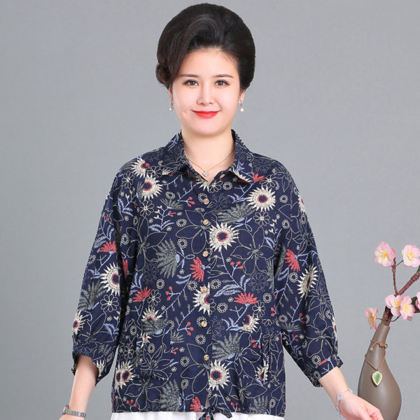 Middle-aged Women's Oversized Shirt Summer 2022 Vintage Cotton Linen Long Sleeve Blouses and Shirts Casual Elegant Ladies Tops 2