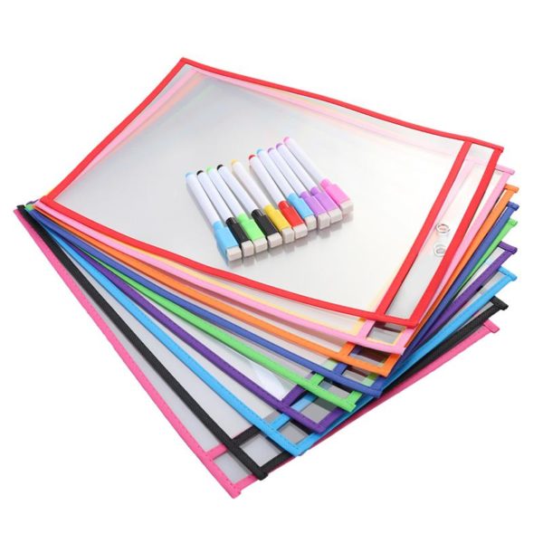 20pcs Reusable Storage Bag Office Supplies Transparent PVC Sewing Bag Reusable Dry Erase Pockets(10 Standard Bags + 10 Pens) 1